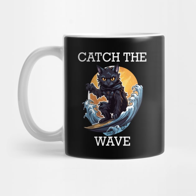 Black Cat Surfing - Catch The Wave (White Lettering) by VelvetRoom